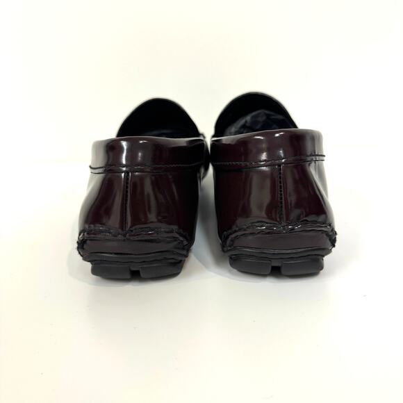 PRADA Shell Cordovan Burgundy Driving Loafer 10 Patent Leather Moccasin Driver